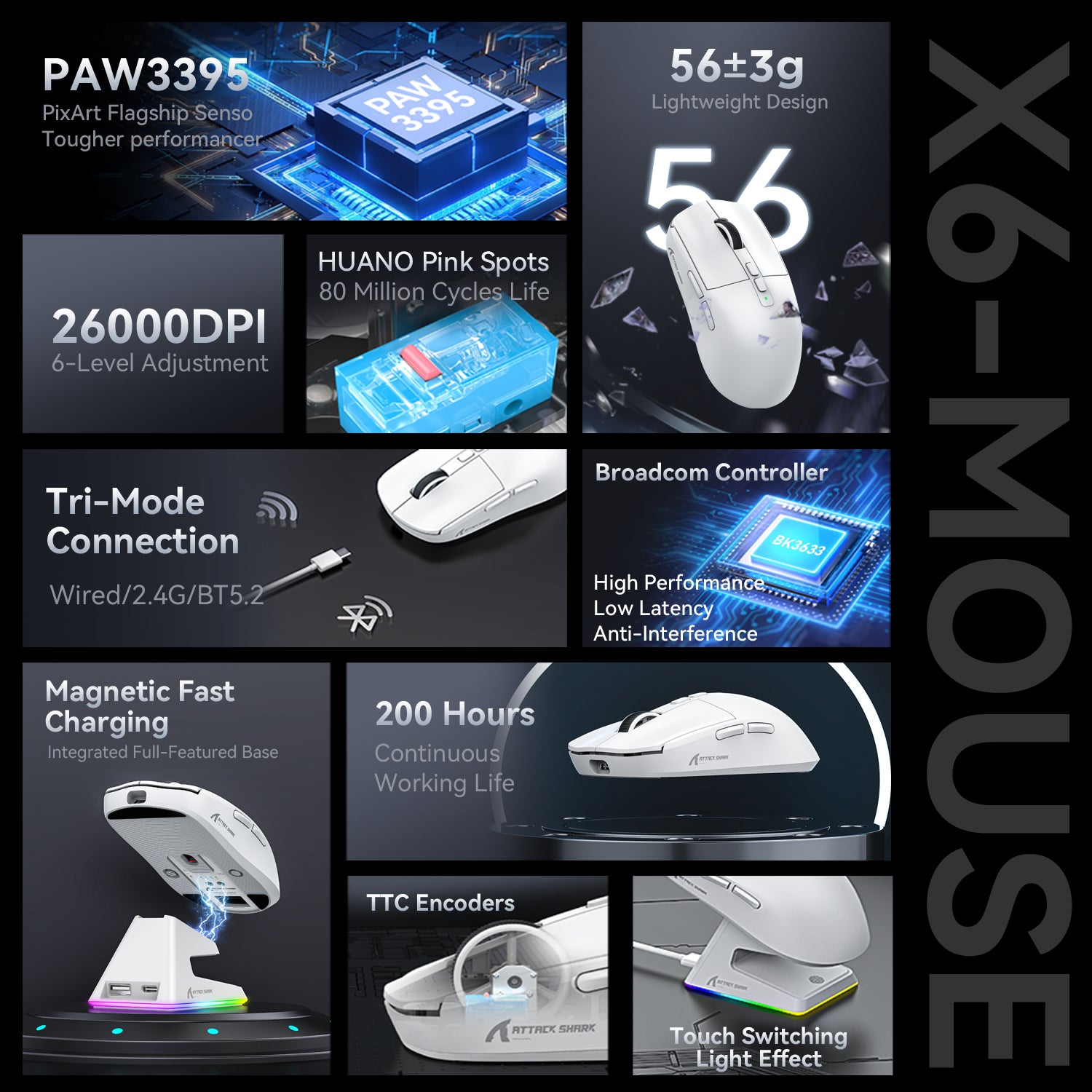 attack shark x6 sensor features specification gaming mouse