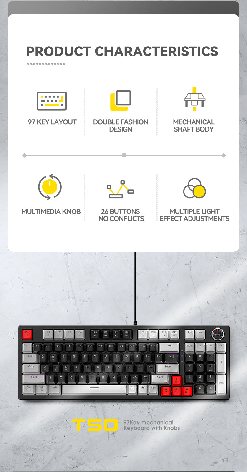 T-Wolf T50 Wired Mechanical Keyboard