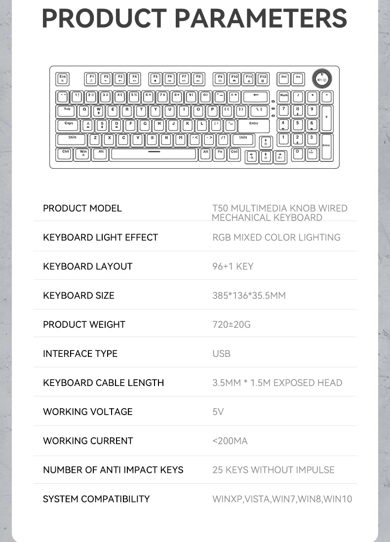 T-Wolf T50 Wired Mechanical Keyboard