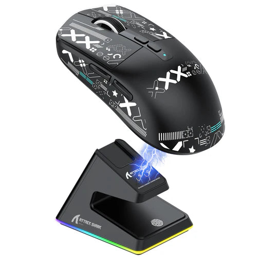 Attack Shark X6 wireless gaming mouse with grip tapes and charger black